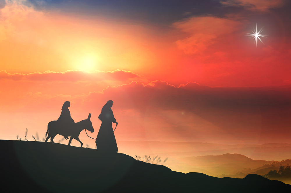 silhouette-Mary-and-Joseph-journeying-with-a-donkey-following-the-star